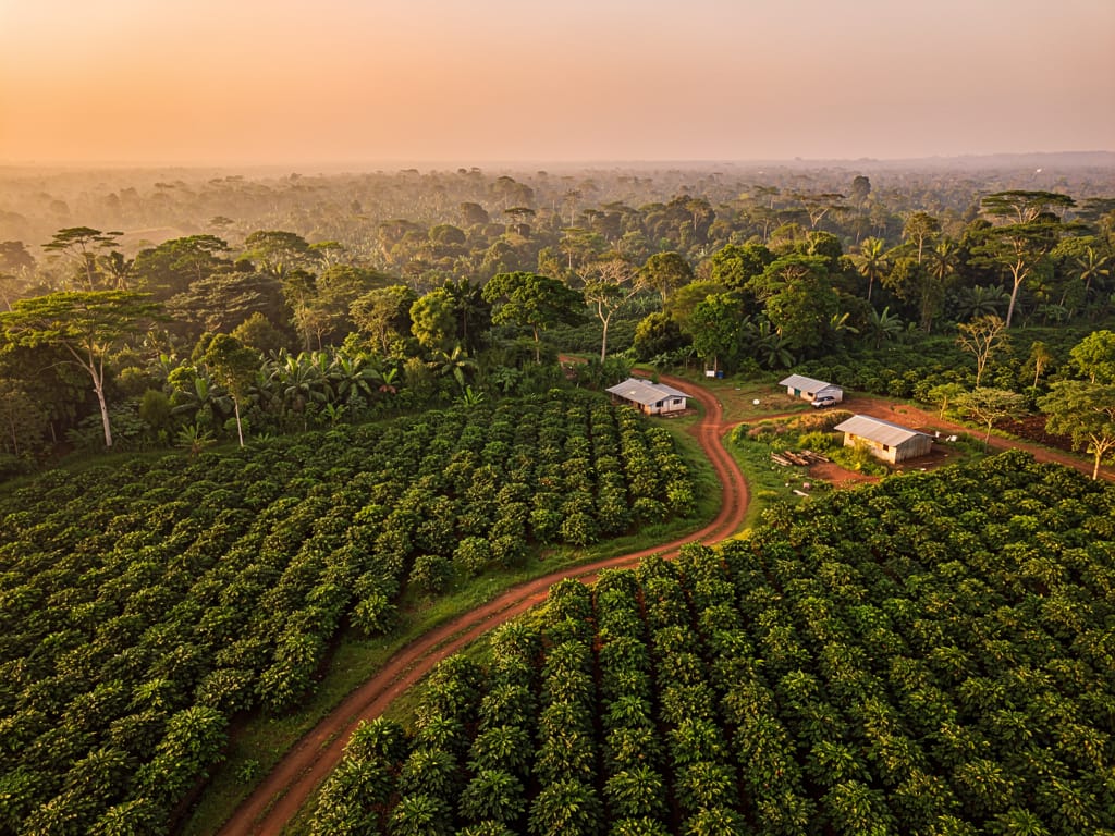 Aerial view of cacao farms in Cameroon